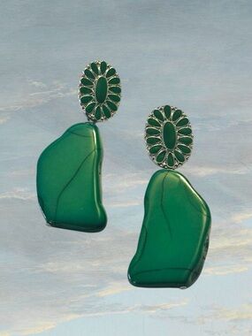 Sassy Jones Silver-tone Green Drop Earrings